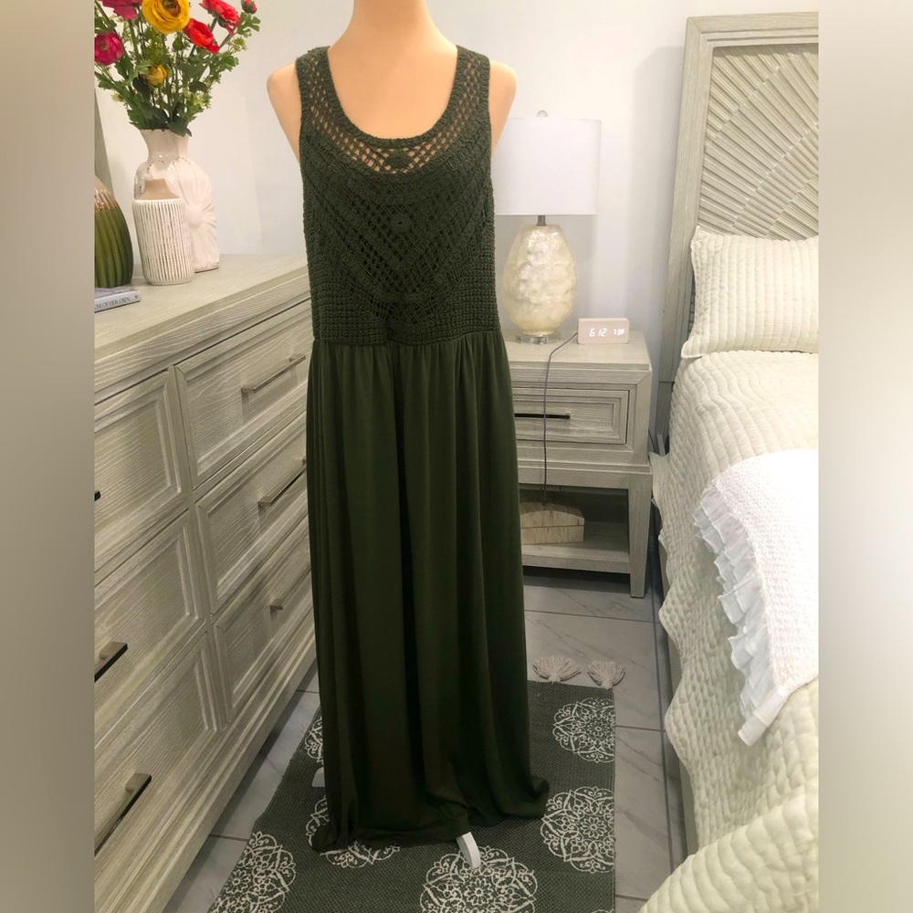 Xhilaration Olive Green Crochet Maxi Dress